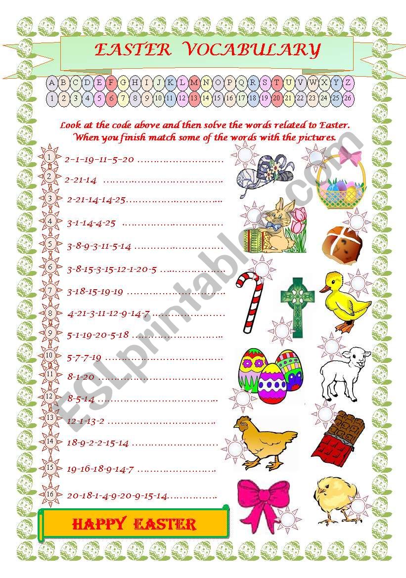 Easter vocabulary (editable + B&W + key)