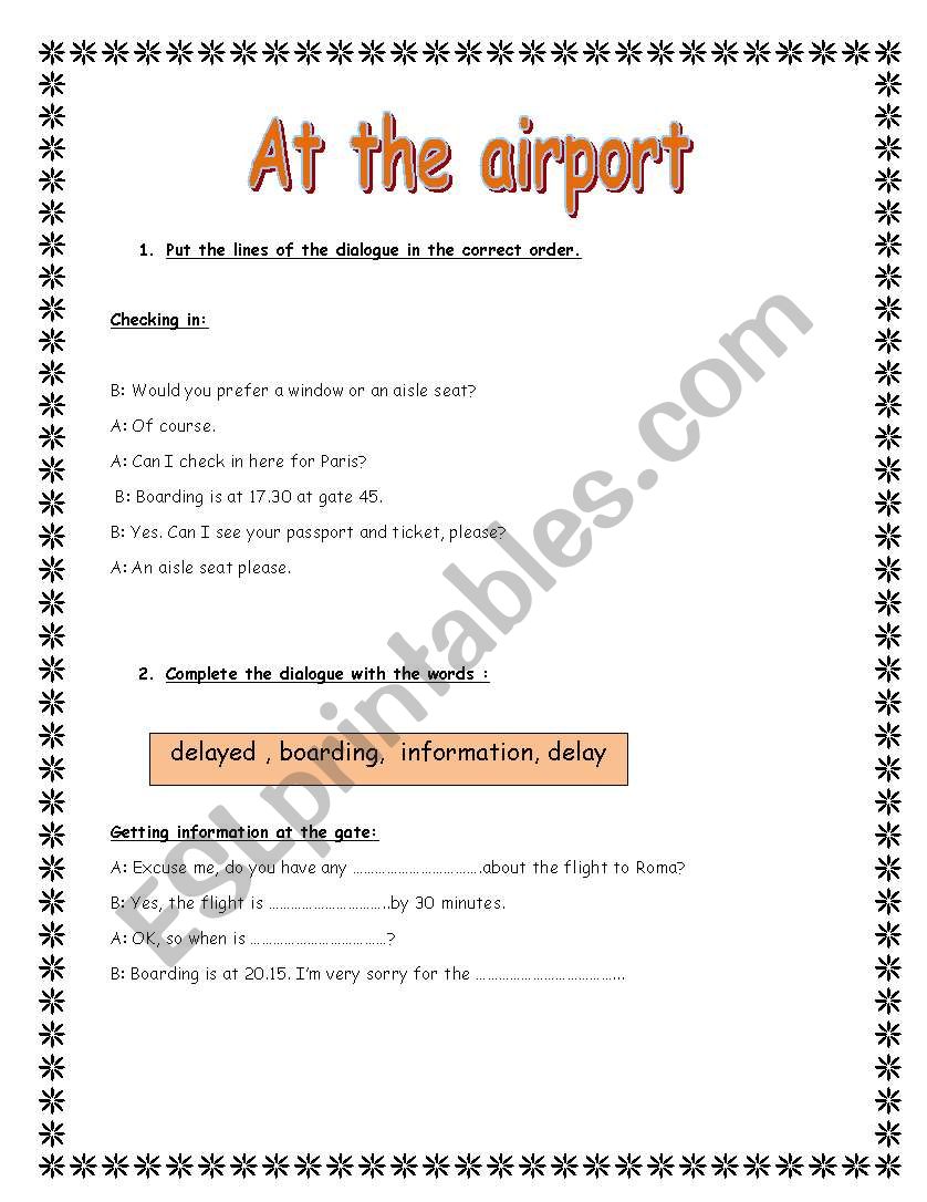 At the airport worksheet