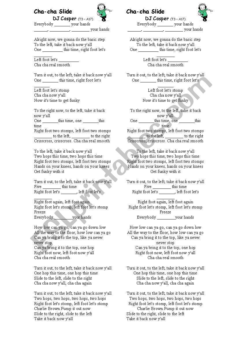 Song Cha Cha Slide Esl Worksheet By Vivian Zorzo