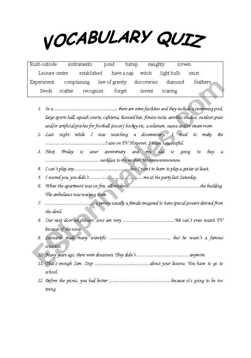 vocabulary worksheet