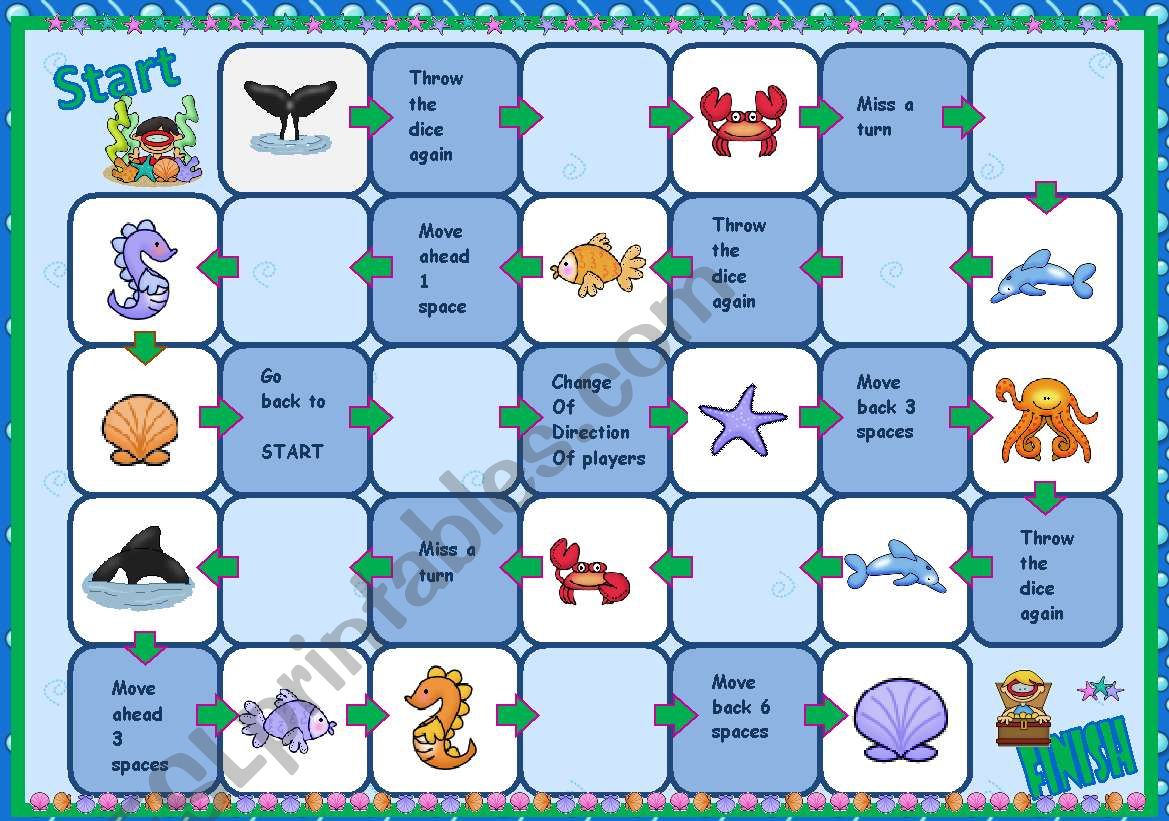 Under the sea - boardgame worksheet