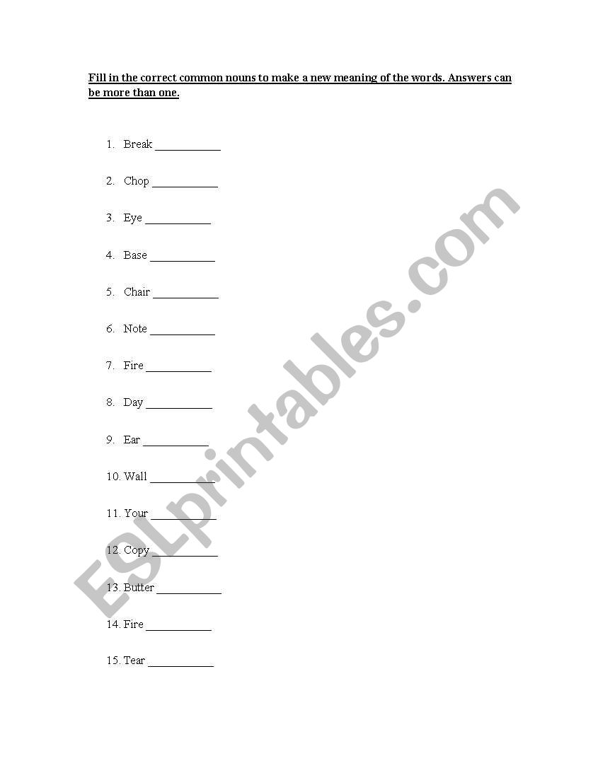 Compound Nouns worksheet