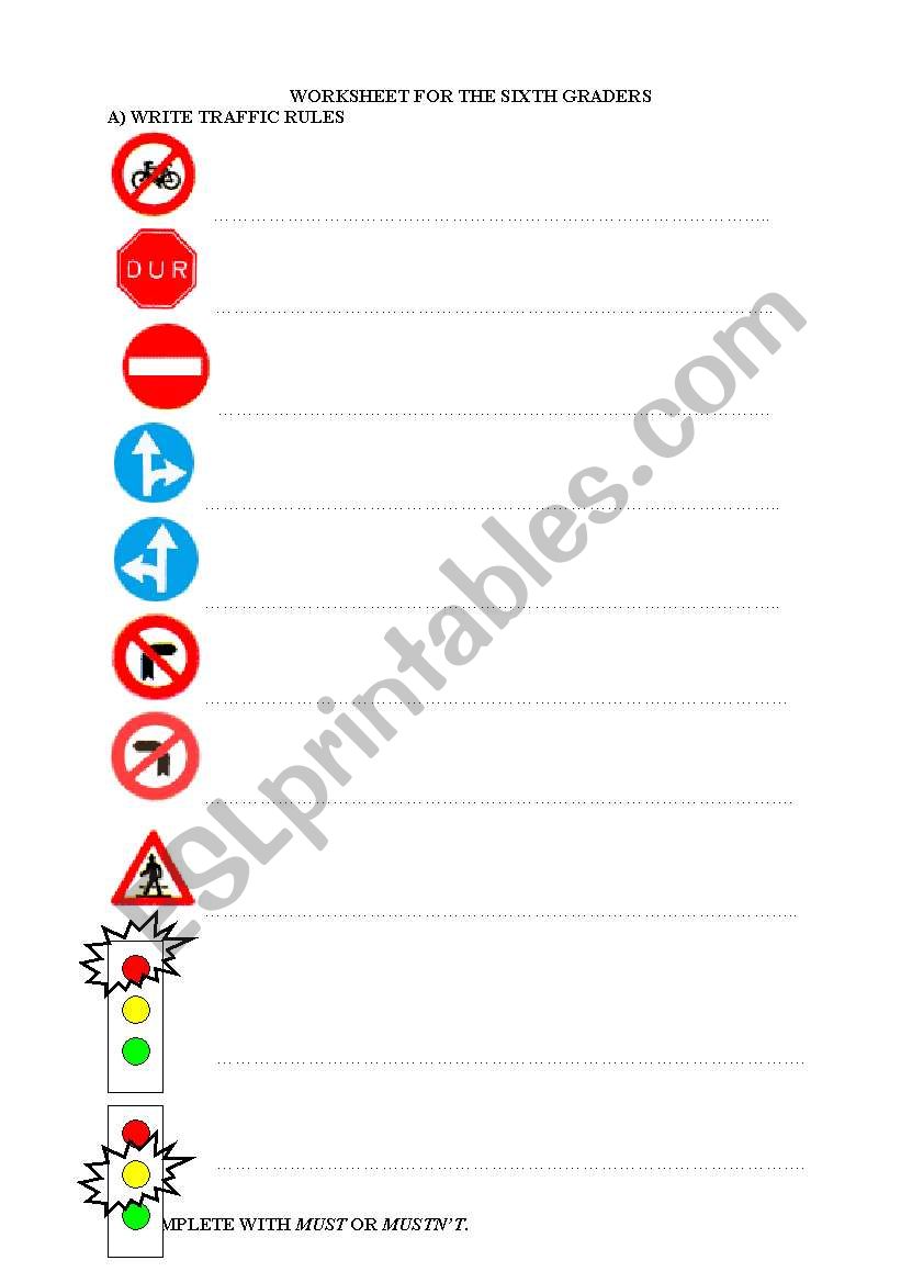 traffic rules worksheet