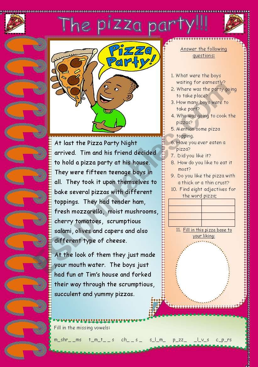 The pizza party worksheet