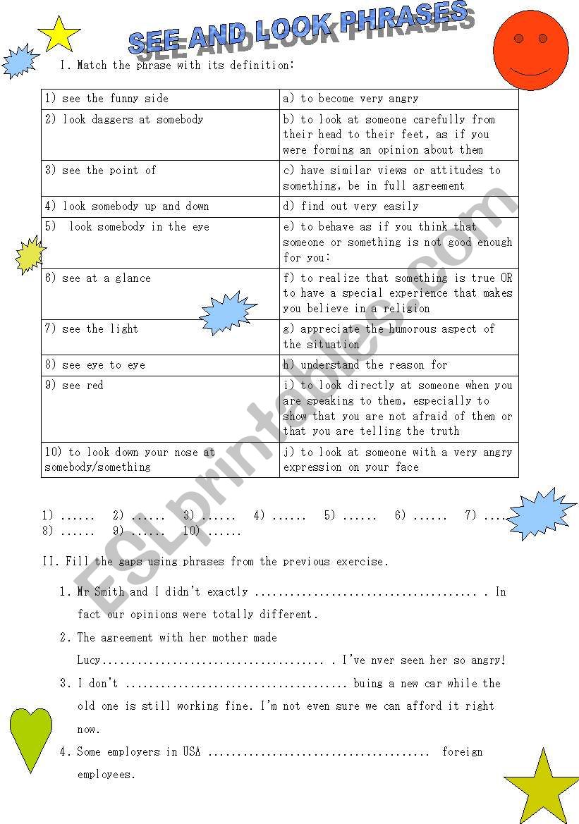 see and look phrases worksheet