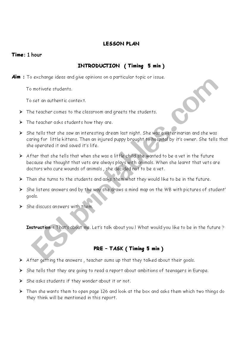 Goals Lesson Plan  worksheet