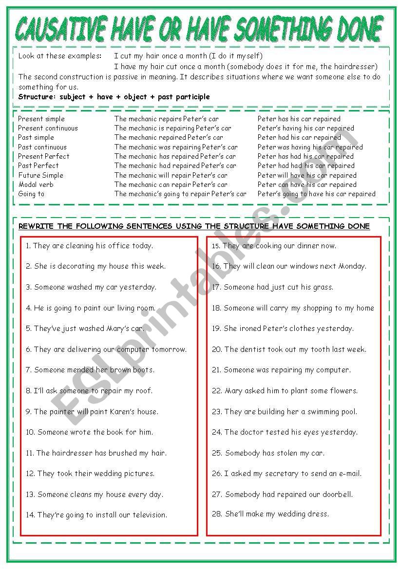 CAUSATIVE HAVE: EXPLANATION AND EXERCISES (KEY INCLUDED)