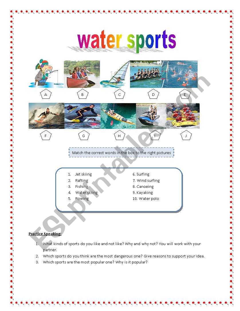 sports and speaking worksheet