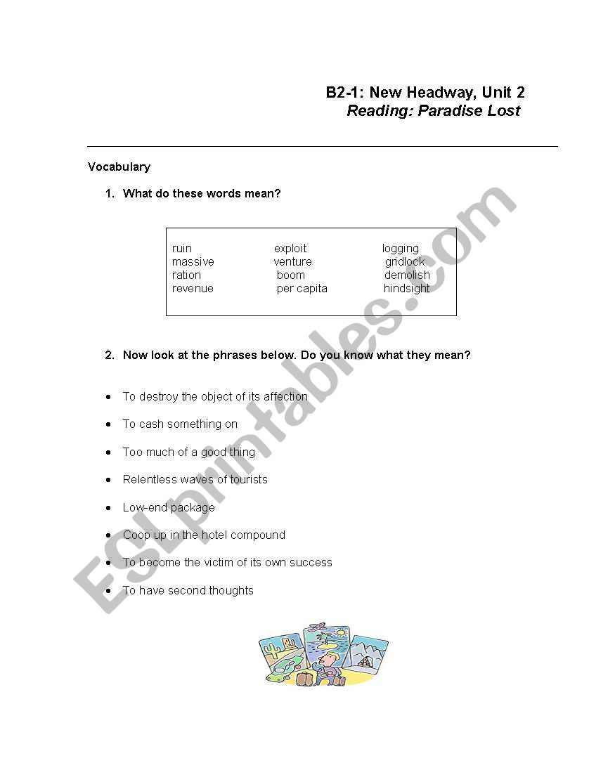 Vocabulary on Paradise Lost (New Headway Upper Intermediate)