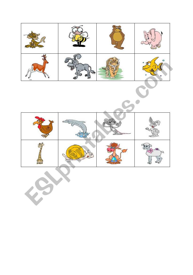 animal bingo worksheet