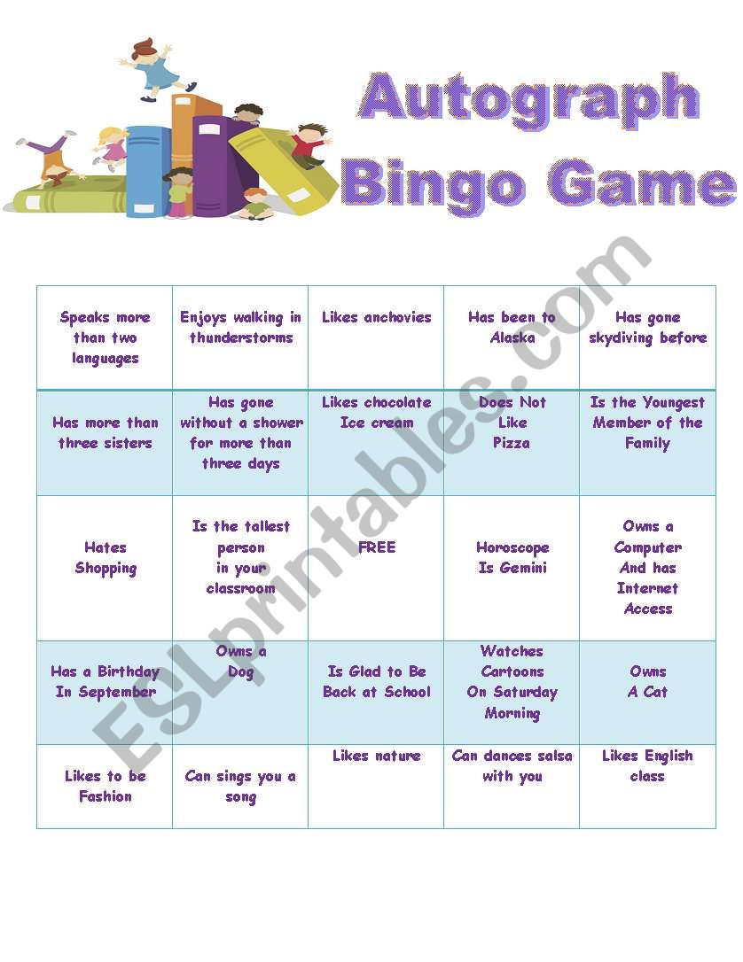 Autograph Bingo Game worksheet