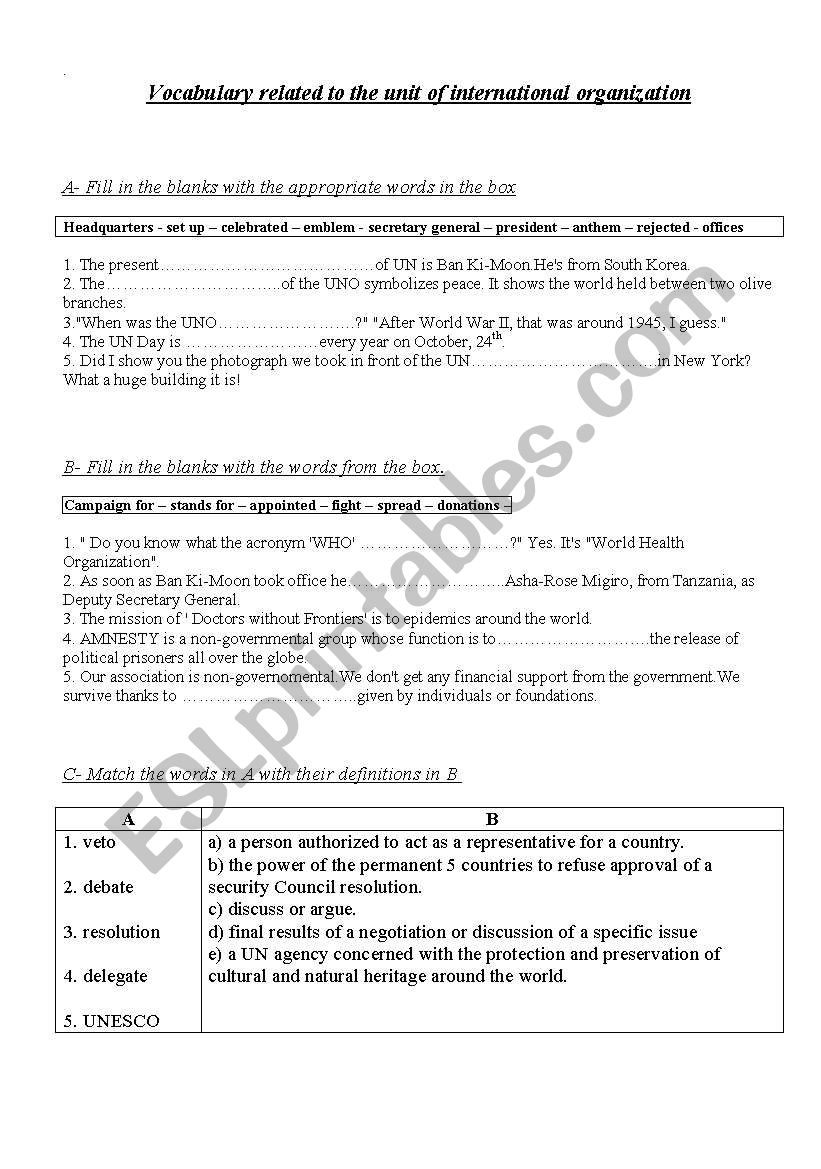 vocabulary related to international organizations