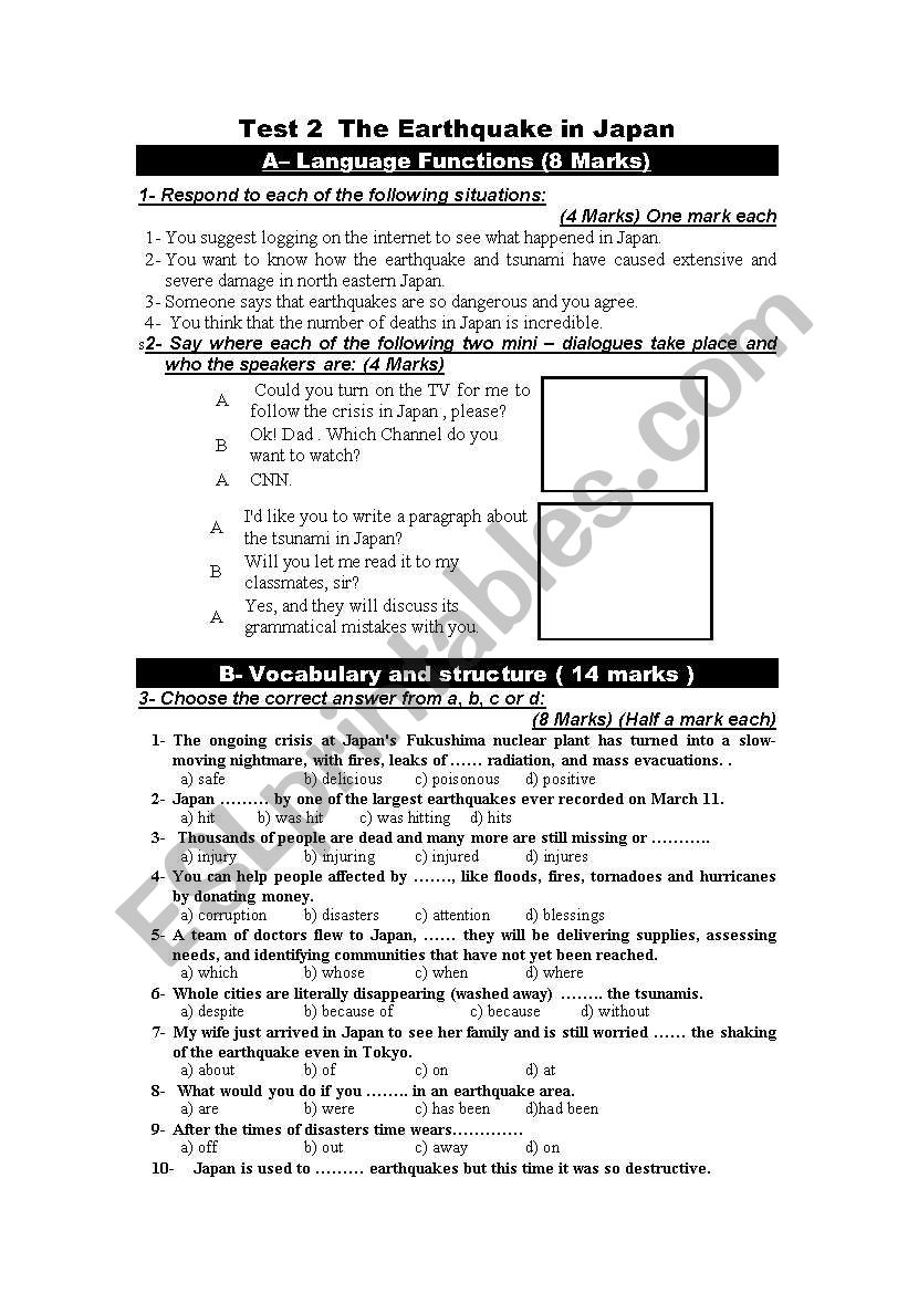 Test on the earthquake and tsunami In Japan part 1