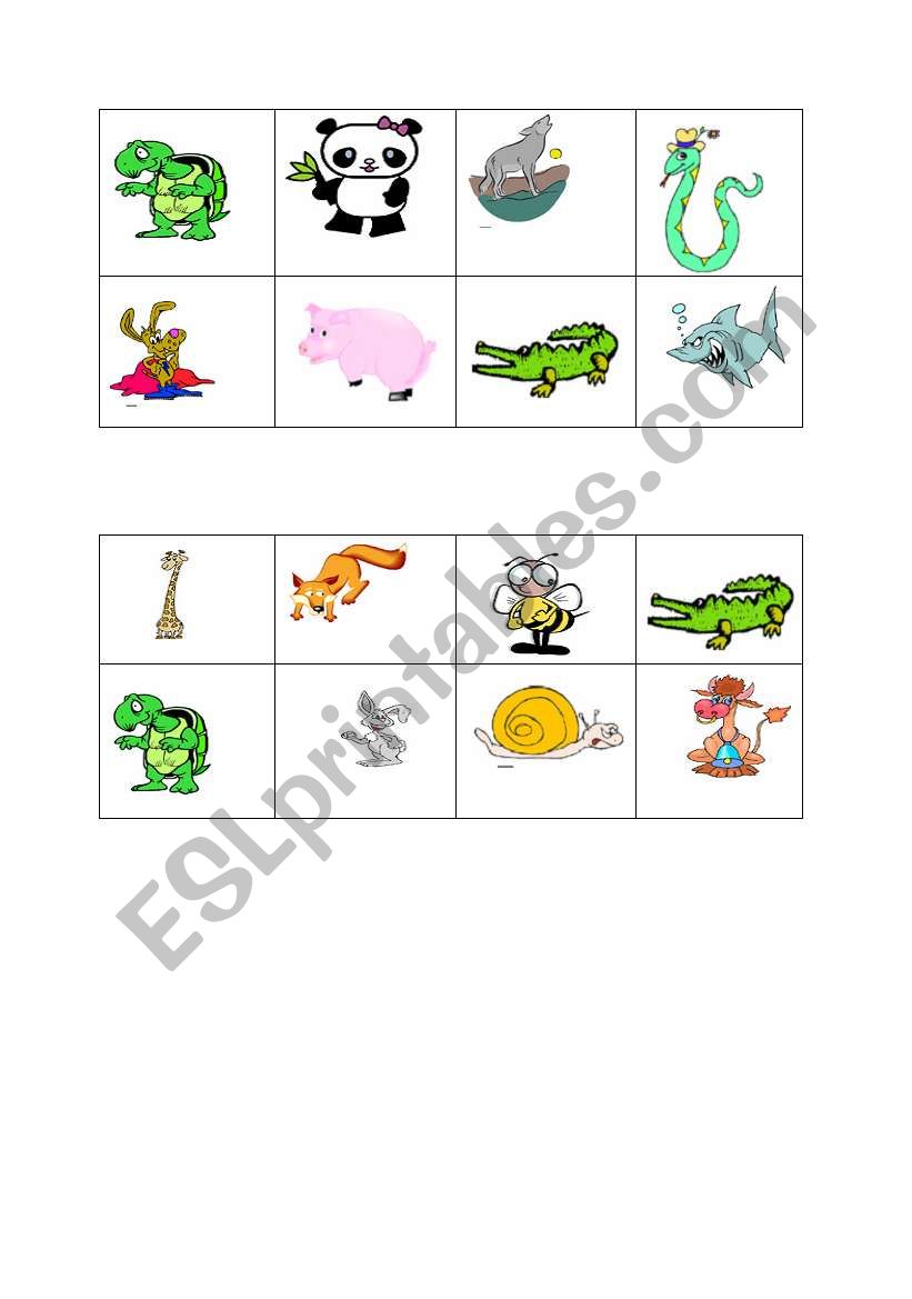 animal bingo worksheet