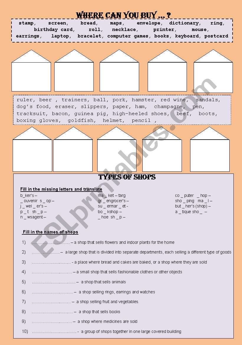 WHERE CAN YOU BUY - types of shops - exercises