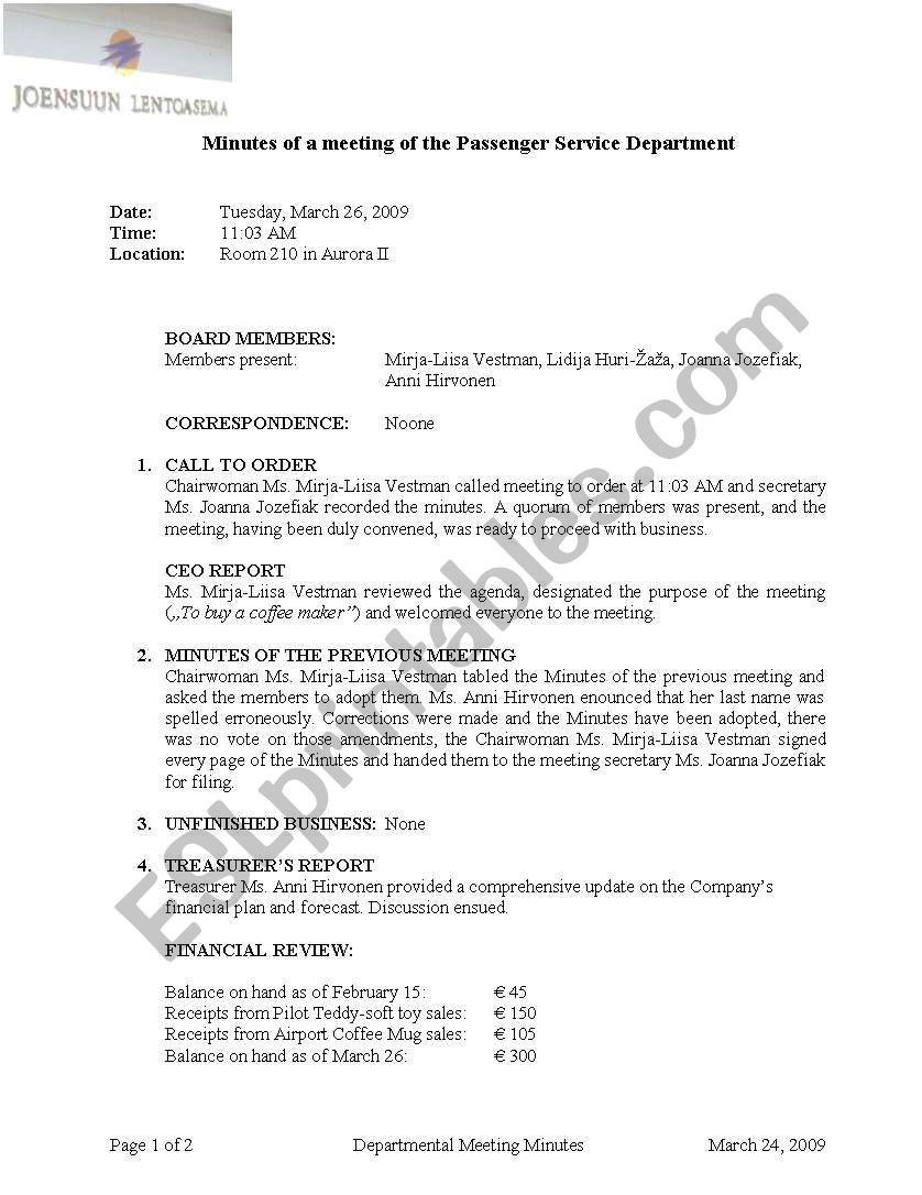  Minutes of a meeting of the Passenger Service Department