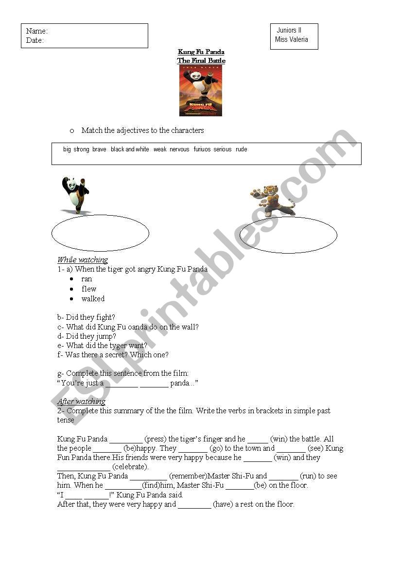 Kun fu Panda worksheet