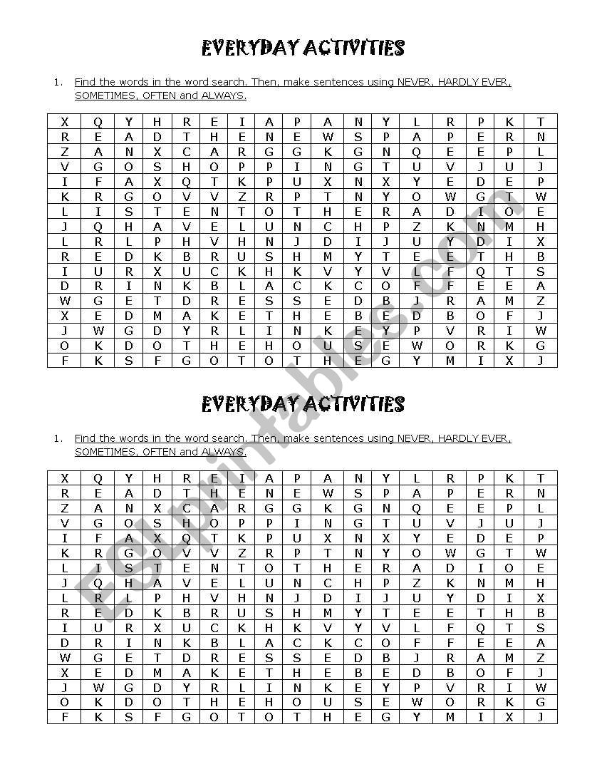 everyday activities worksheet