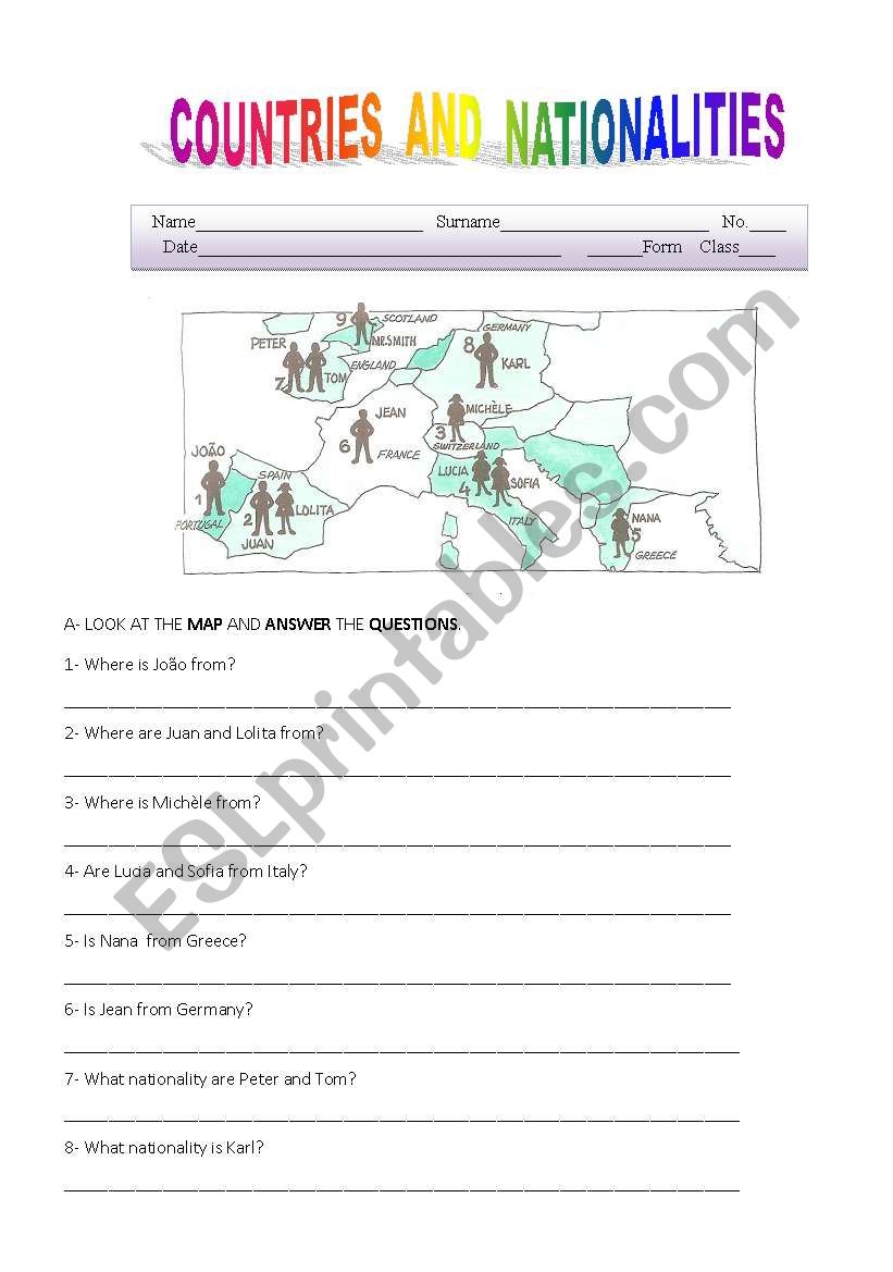 Countries and Nationalities worksheet