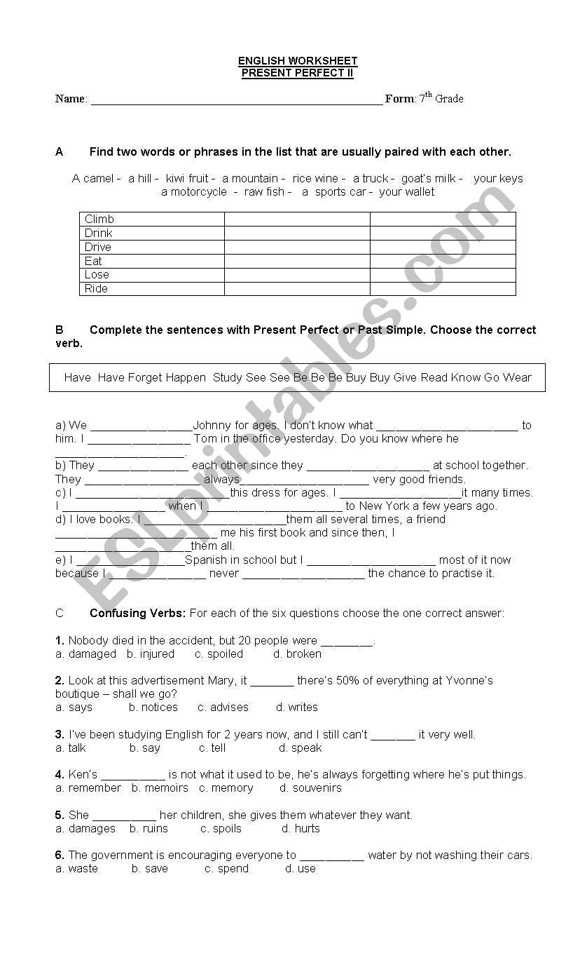 Present Perfect worksheet