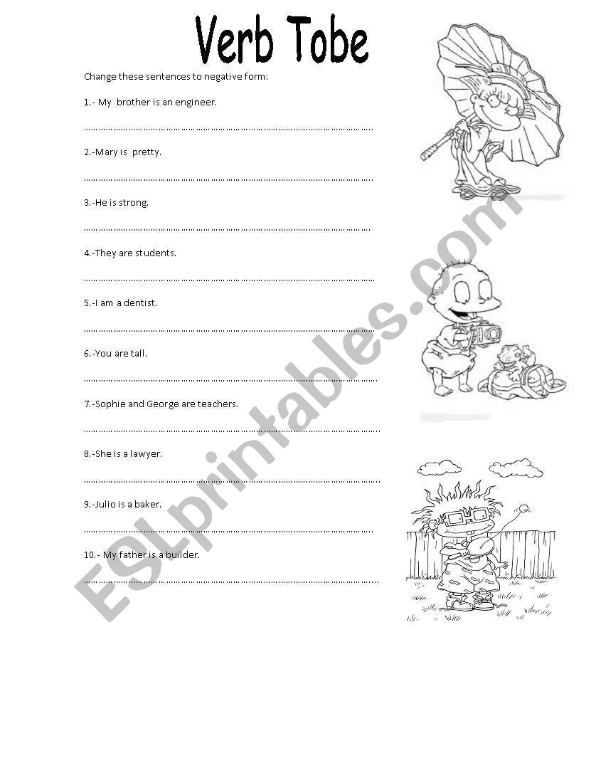 VERB  TO BE  - NEGATIVE FORM worksheet