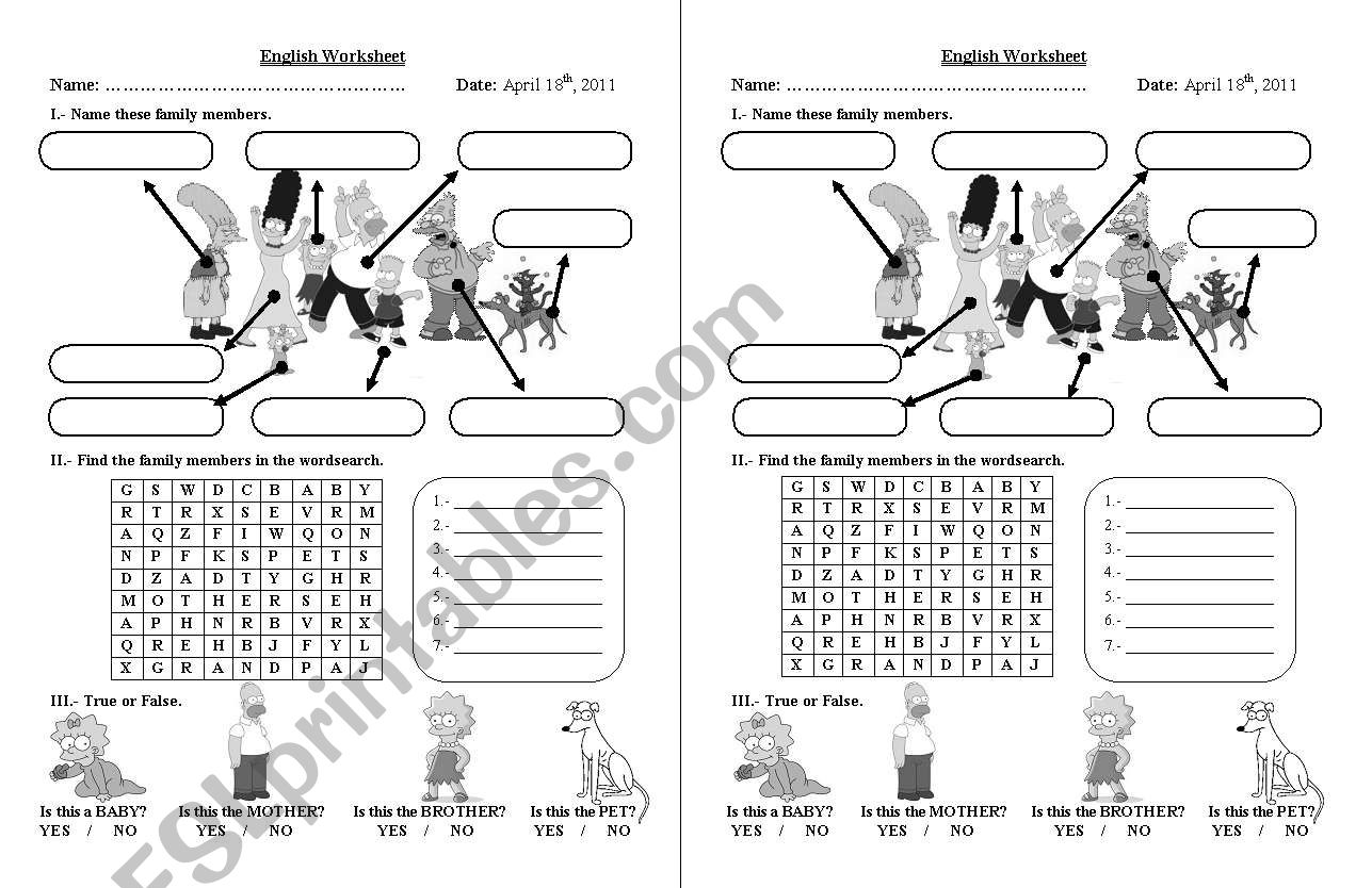 Simpsons Family Worksheet worksheet