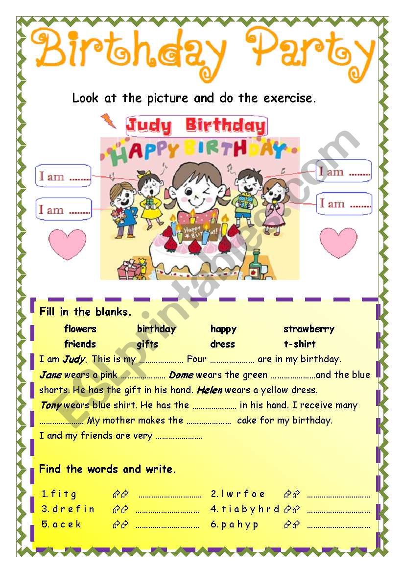 Birthday Party worksheet