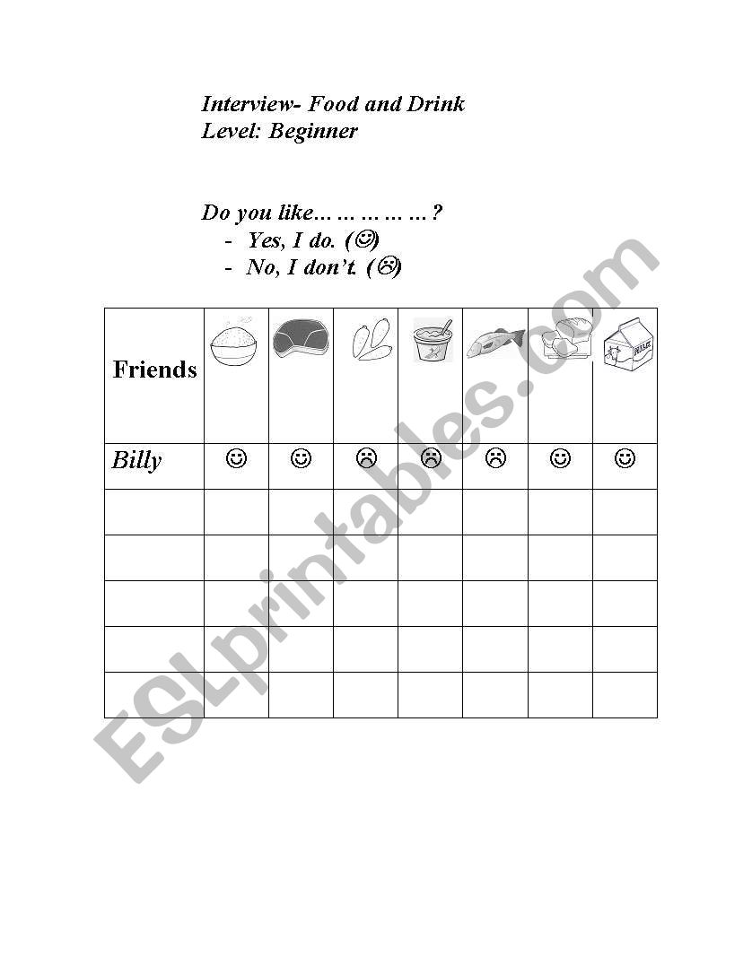 Interview- Food and Drink worksheet