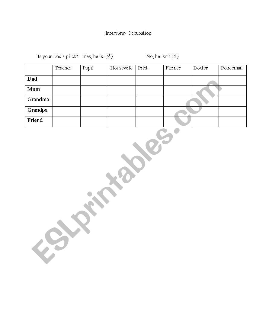 Interview- Occupation worksheet