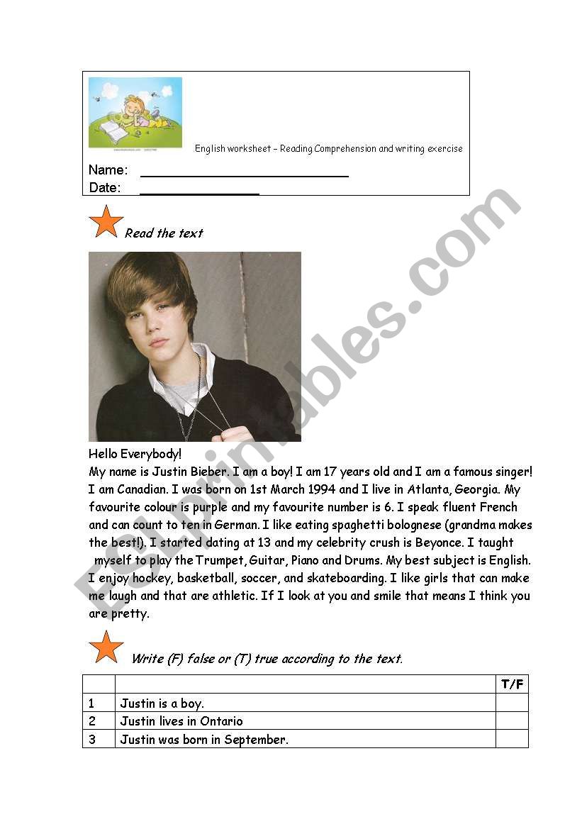 Justin Bieber  worksheet