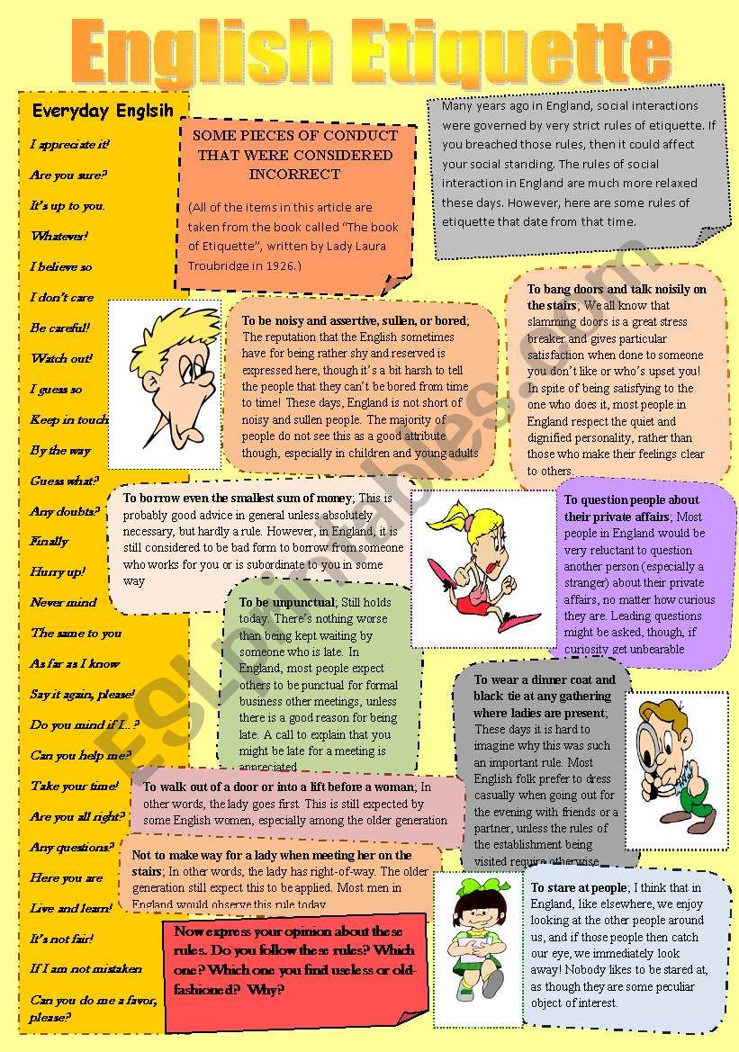 English etiquette worksheet