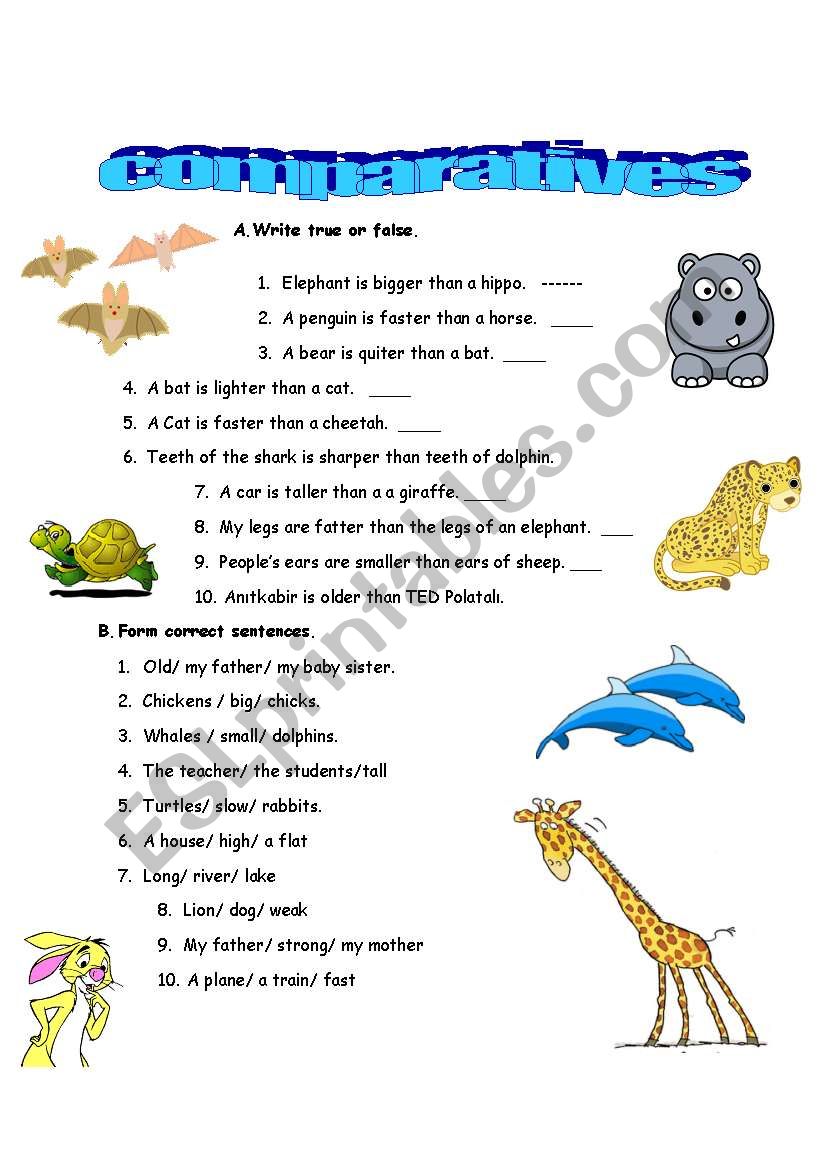 Comparison with wild animals worksheet