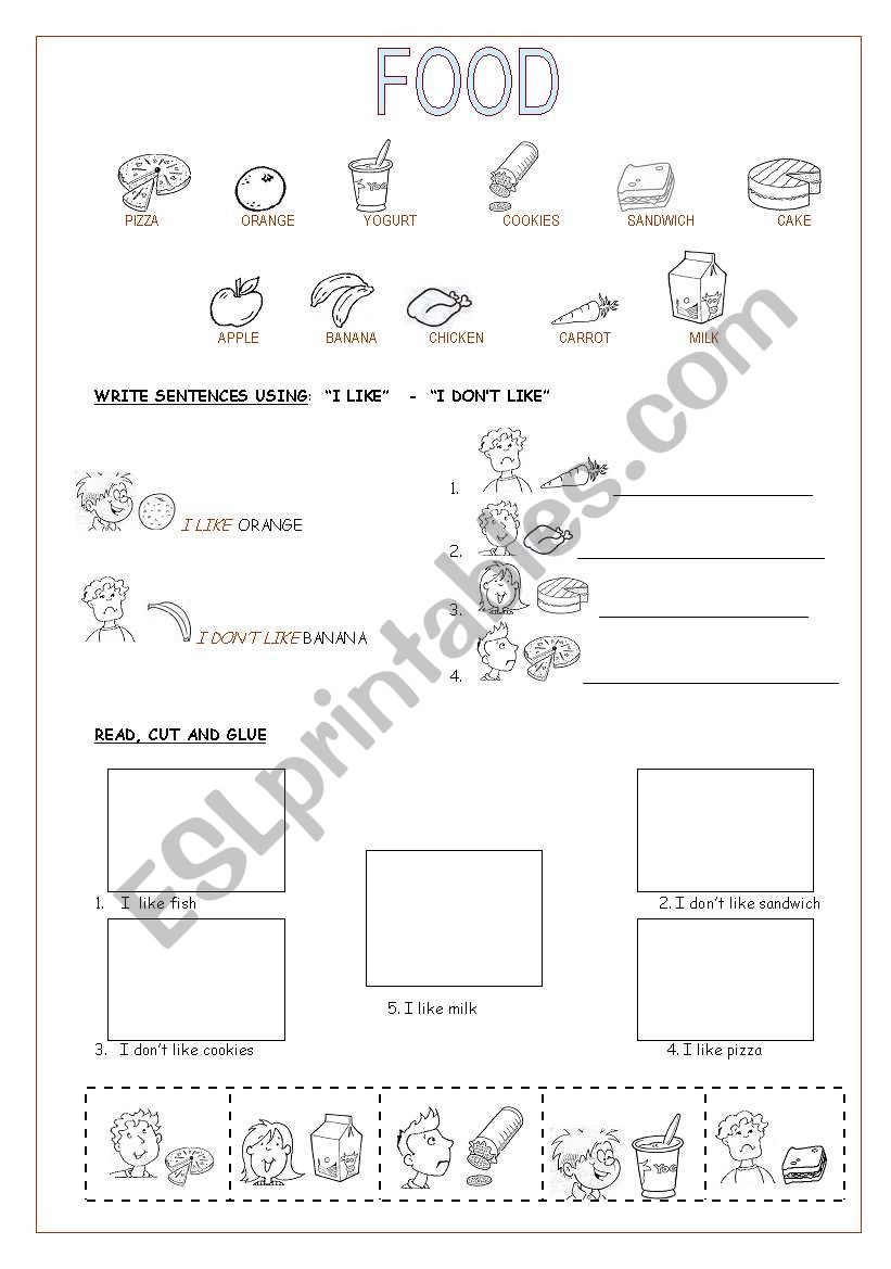 FOOD - I LIKE /  I DONT LIKE worksheet