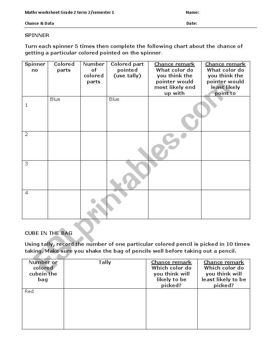year 4 chance worksheets
