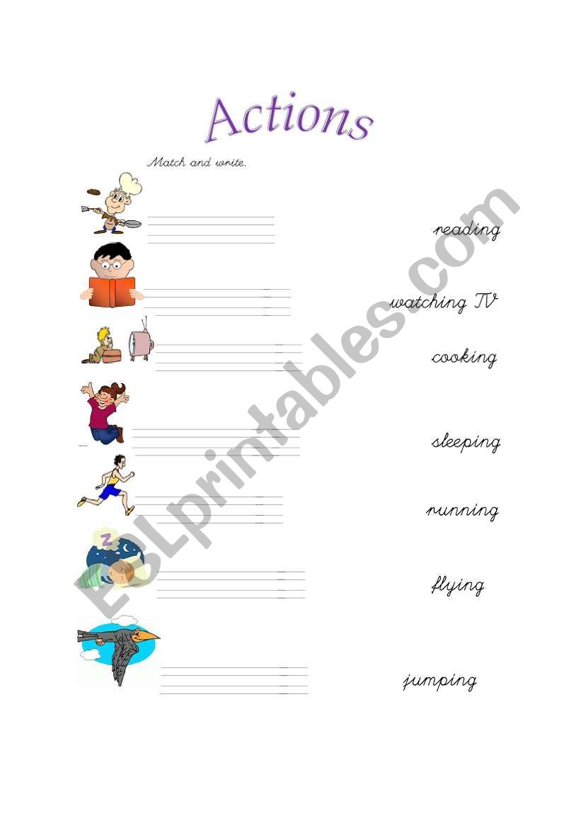 Actions- matching activity worksheet