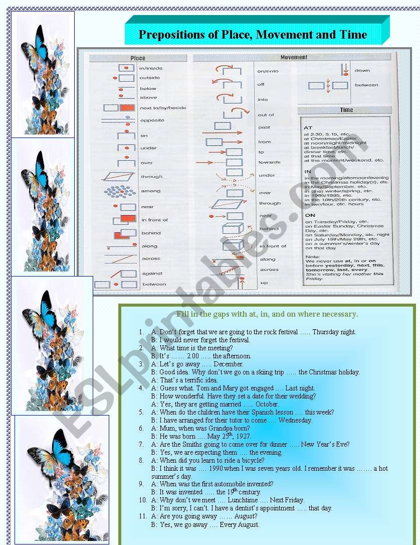 Prepositions of Place, Movement and Time