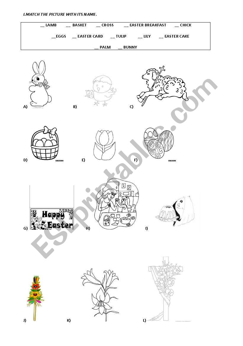 EASTER matching vocabulary worksheet.