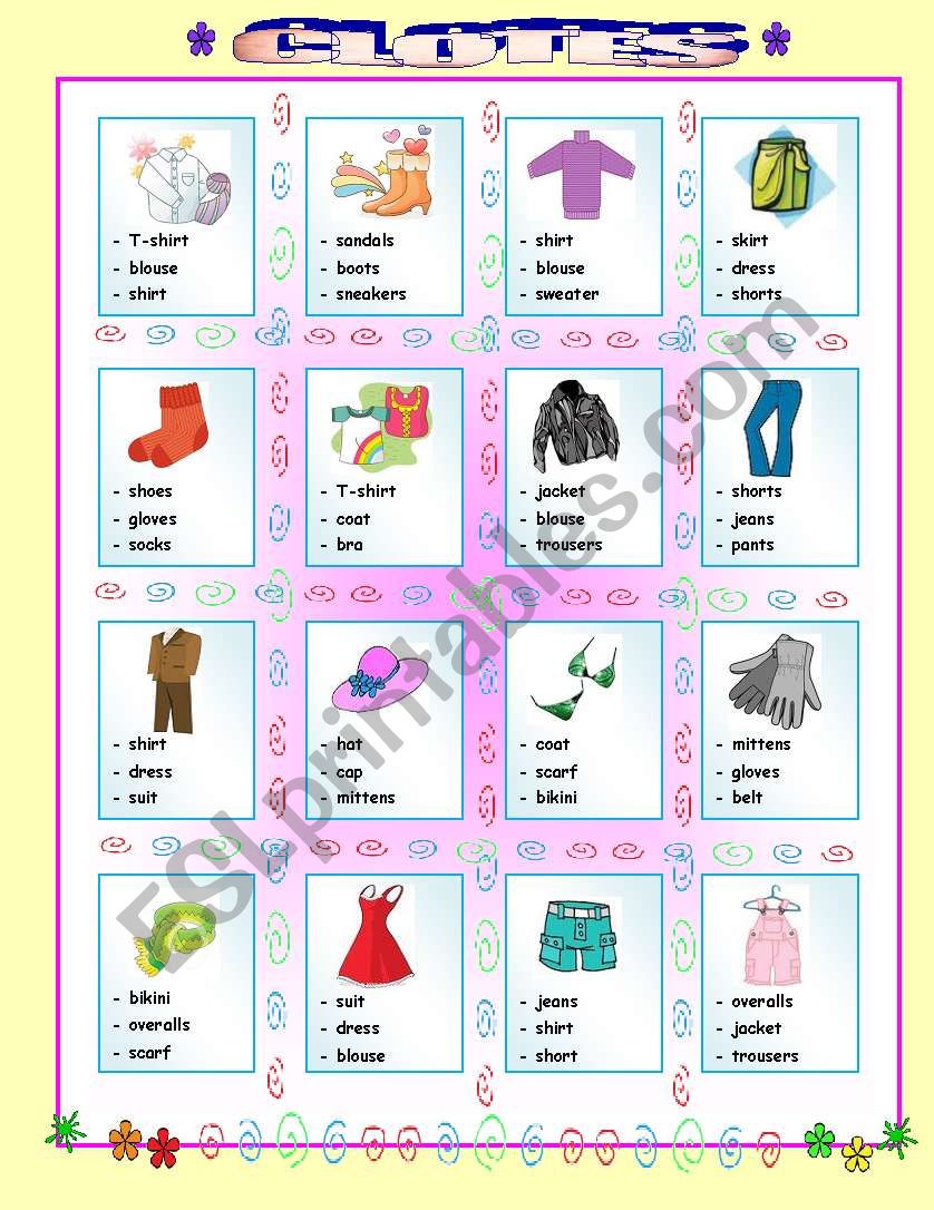 Clothes Pictionary - Esl Worksheet By Ellakass CE1