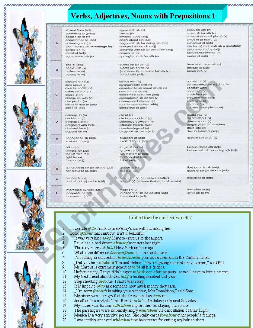 Verbs, Adjectives, Nouns with Prepositions 1