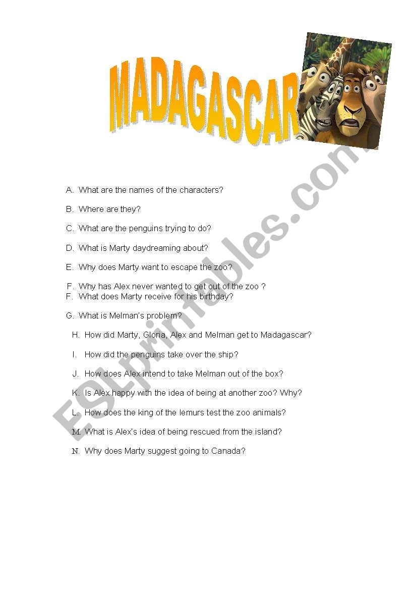 Madagascar movie worksheet worksheet