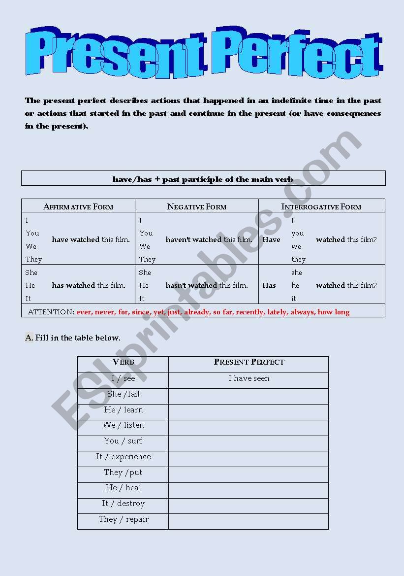 Present Perfect (Revision Exercises)