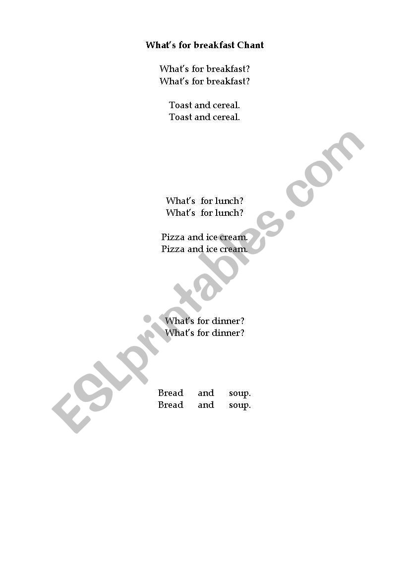 whats for brteakfast chant worksheet