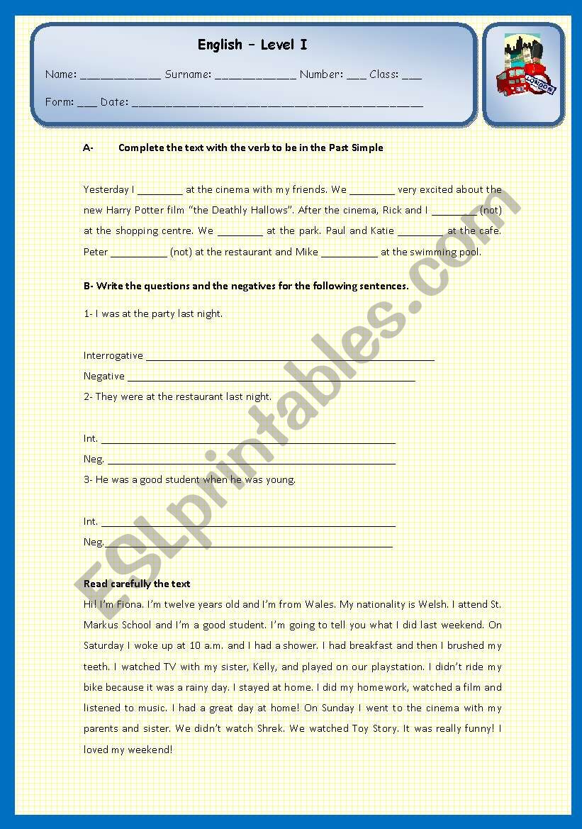 simple_past_regular_verbs worksheet