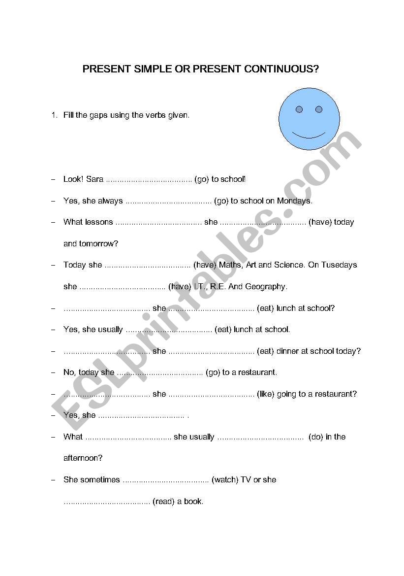 Present Simple or Continuous worksheet