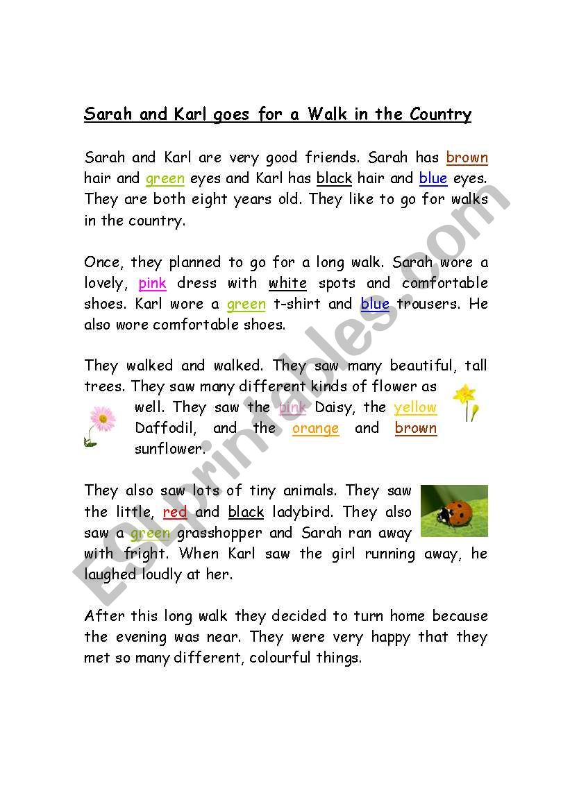 colours story worksheet