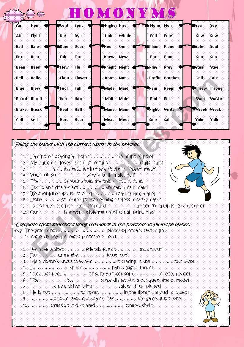 Homonyms worksheet