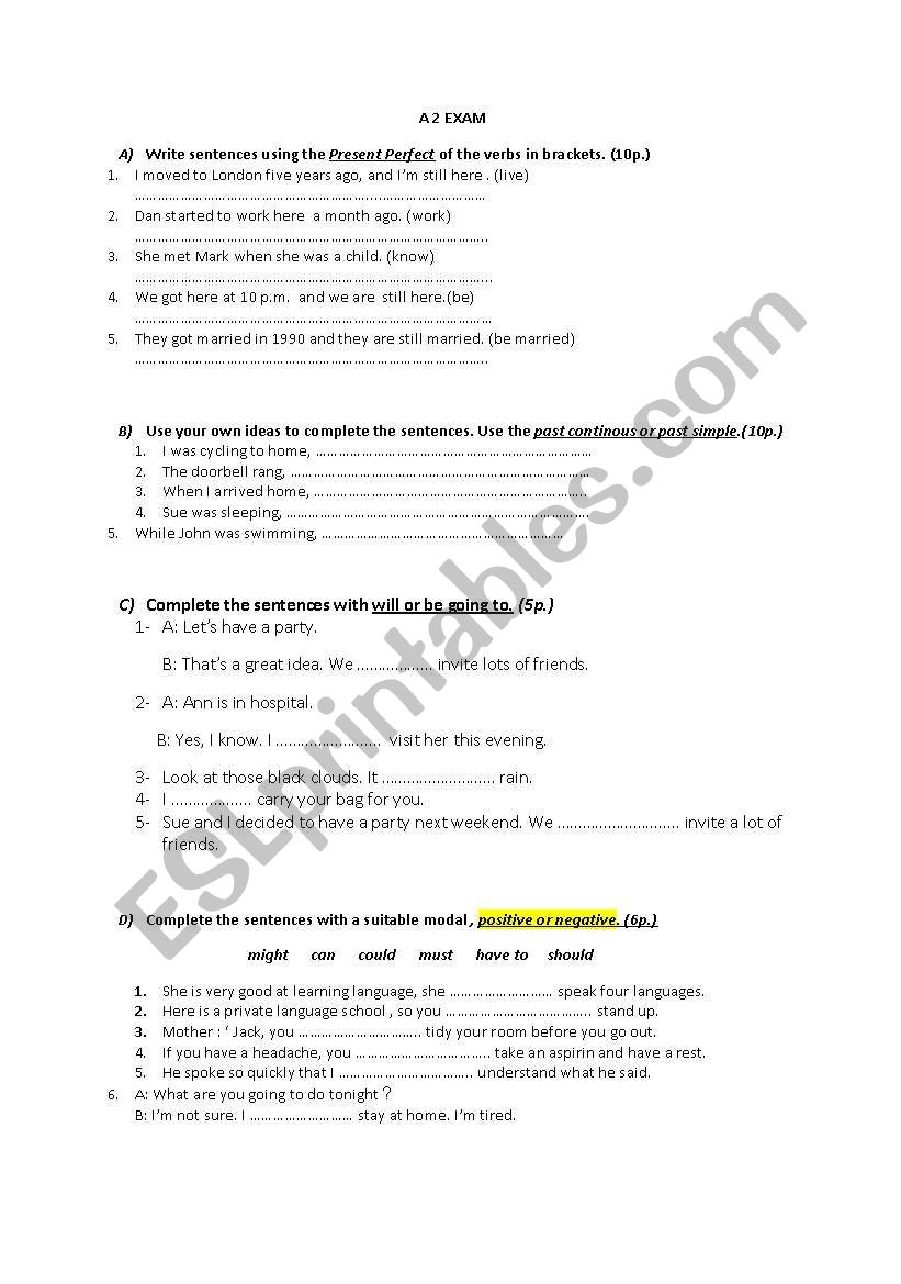 A final exam for pre-intermediate sts