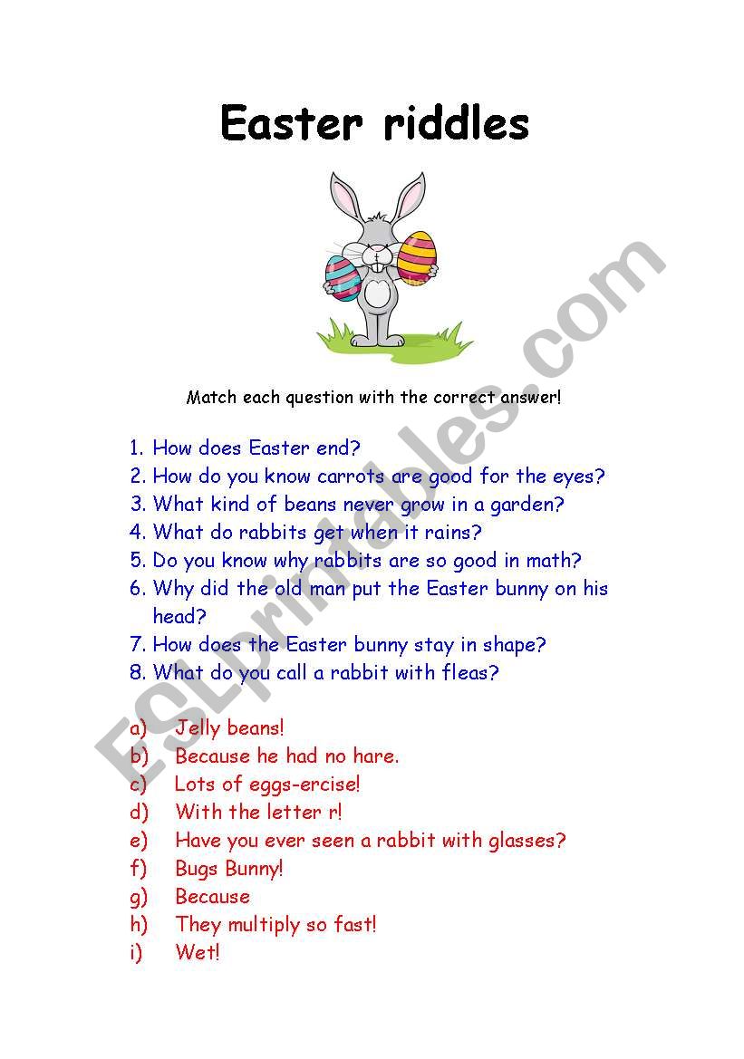 Easter riddles worksheet