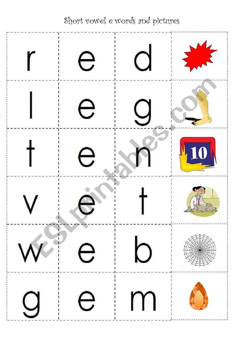 cvc words with short vowel e worksheet