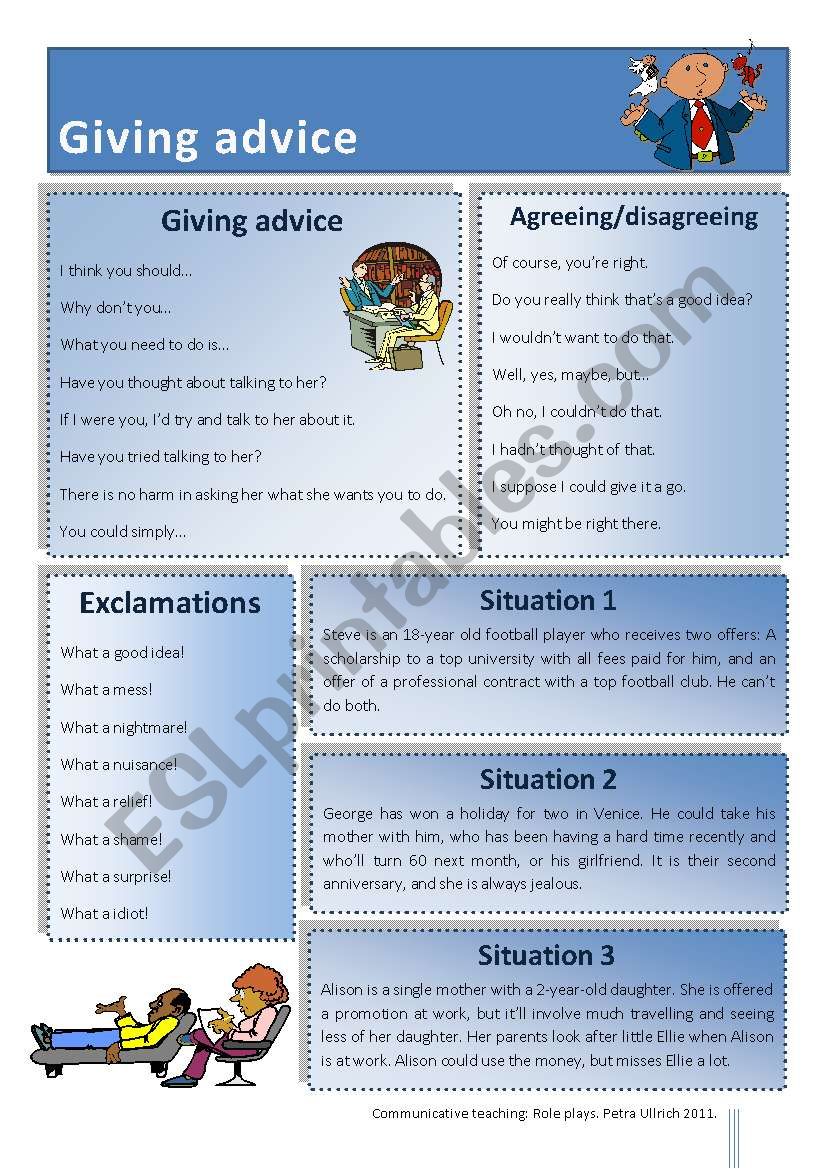 Giving advice - Useful phrases and role play